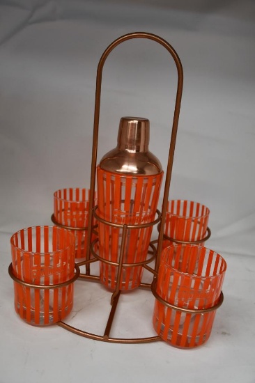 COINTREAU SHAKER/GLASS SET IN COPPER COLORED CADDY