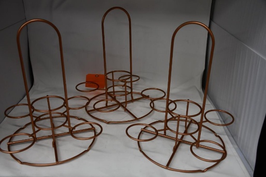 (3) COPPER GLASS/BOTTLE/SHAKER CADDIES, NIB. PIC IS REPRESENTATIVE