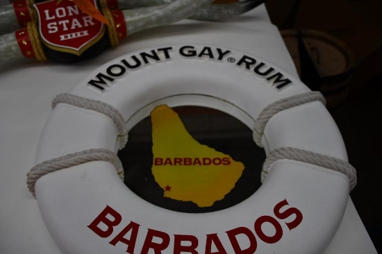 MOUNT GAY RUM "BARBADOS" MIRRORED LIFT RING SIGN, 2' DIA.