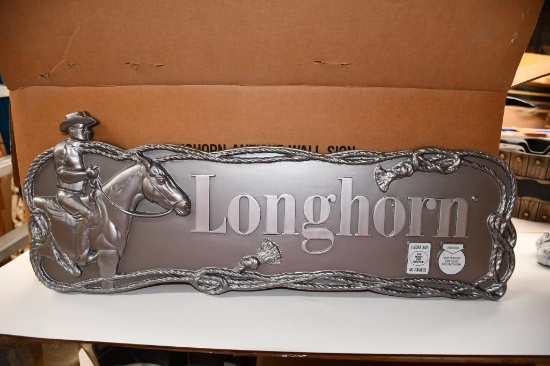 BOX WITH (5) LONGHORN TOBACCO SIGNS, 28" X 10"