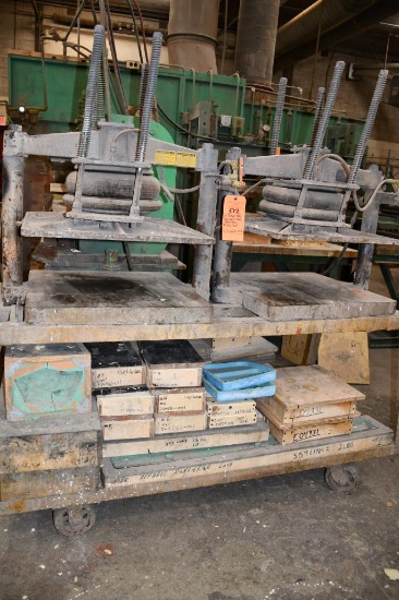 2 SINGLE BAG PNEUMATIC PRESS TABLES ON A ROLLING CART, 67"L X 26"D X 69"H