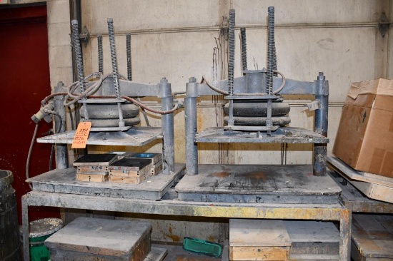 2 SINGLE BAG PNEUMATIC PRESS TABLES ON A ROLLING CART, 67"L X 26"D X 70"H