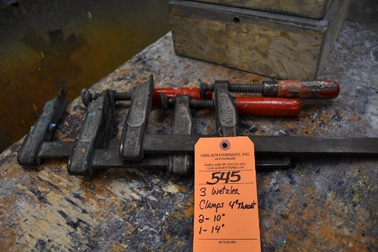 (3) WETZLER CLAMPS, 4" THROAT (2-10", 1-14")