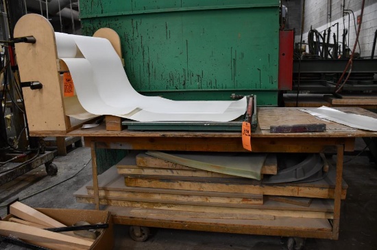 LARGE ROLLING MASKING PAPER TABLE W/PAPER HOLDER FOR 36", 24" & 12" PAPER, 96"L X 41"D X 36"H