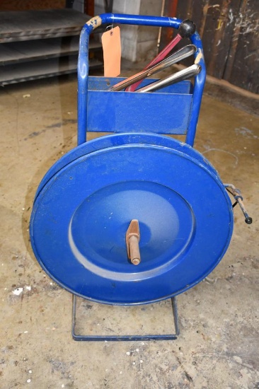 BLUE BANDING CART W/CRIMPER, STRAPPING RACHET, SOME CLASPS, METAL BANDING