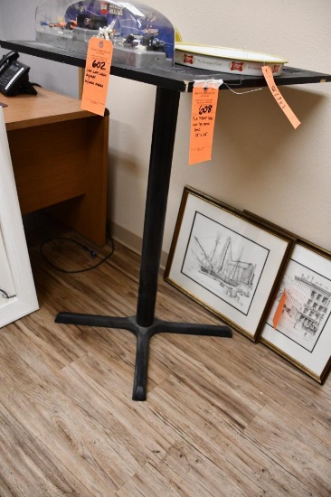 PUB HEIGHT TABLE, WOOD TOP, METAL BASE, 28" X 28"