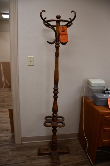 BROWN WOODEN COAT HANGER/UMBRELLA STAND