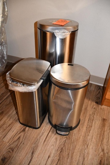 (3) SILVER METAL PEDAL OPEN GARBAGE CANS