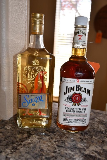 BOTTLE OF JIM BEAM & SAUZA BOTTLE, MUST BE 21