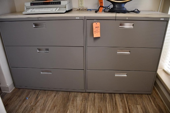 (2) HON METAL FILE DRAWERS, 3 DRAWERS EACH, INCLUDES LAMINATE BOARD ON TOP