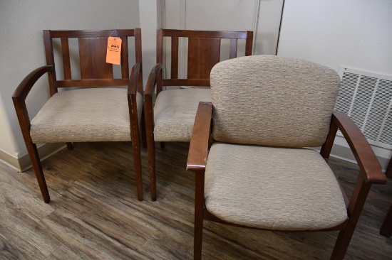 (3) TAN CLOTH LOBBY CHAIRS