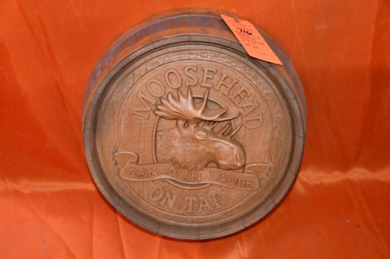 MOOSEHEAD ON TAP ADVERTISMENT BARREL TOP, MADE OF FOAM, 20" DIA