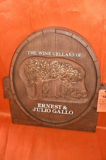 THE WINE CELLARS OF ERNEST & JULIO GALLO ADVERTISING SIGN, 28" X 22"