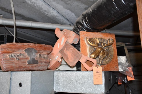 (3) SIGNS/PLAQUES: P.A.P., THIS WAY TO BEACH, SADDLE