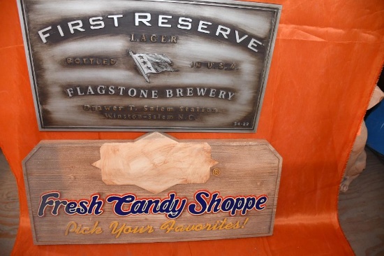 (2) FIRST RESERVE BREWERY SIGNS & FRESH CANDY SHOP