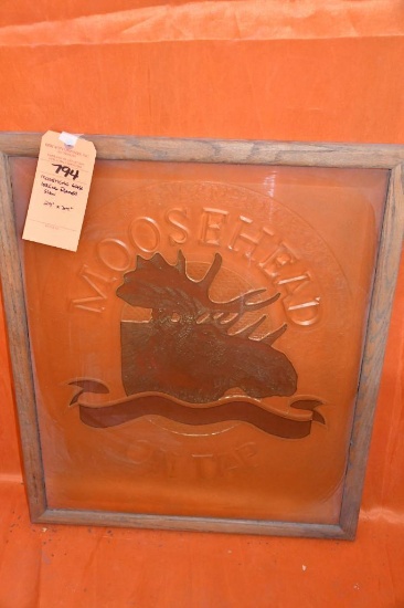 MOOSEHEAD GLASS LOOKING FRAMED SIGN, 29" X 24"