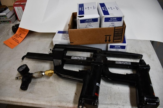 (2) U-LINE SP50-10B PNEUMATIC STAPLE GUNS WITH BOXES OF U-LINE PLIER STAPLES