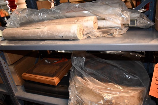 SHELVES 2 &3: ROLLS OF WALL COVERING, SUMMIT WINERY SIGN, ETC.
