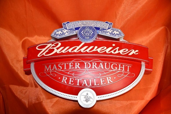 BUDWEISER DOUBLE SIDED SIGN, 18" X 11"