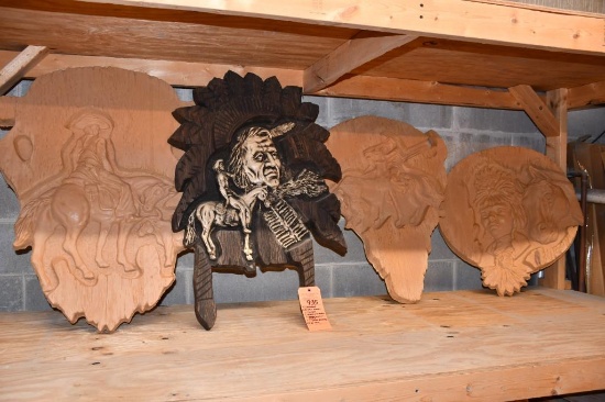 (4) URETHANE WESTERN SCENES-COWBOY, INDIAN & BUFFALO, INDIAN WOMAN & HORSE, INDIAN HEADRESS,