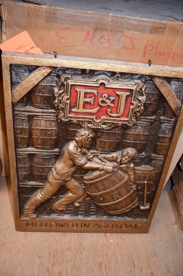 BOX OF E&J POLYURETHANE SIGNS, 19" X 23"