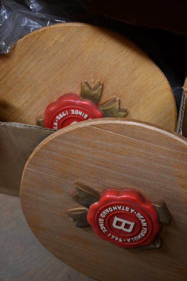 BOX OF BEAM SIGNS/BARREL TOPS?, 15" DIA