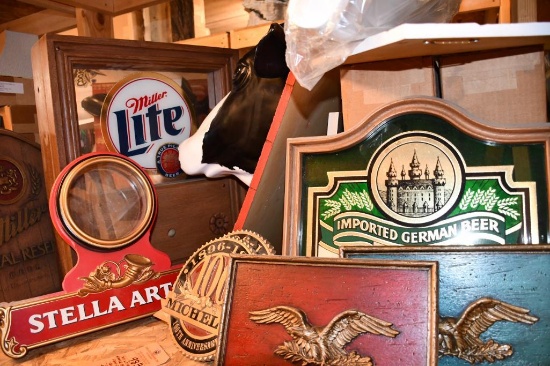 SECTION OF ASSORTED BEER & OTHER SIGNS/DISPLAYS: DOS EQUIS, COORS LIGHT, MILLER LITE, MISC.