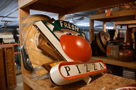 SECTION OF ASSORTED FOOD/RESTAURANT SIGNS/DISPLAYS: A&W, DK, OREO, MISC.