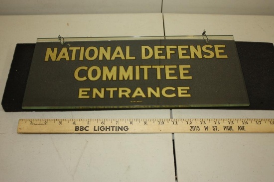 NATIONAL DEFENSE COMMITTEE ENTRANCE GLASS SIGN