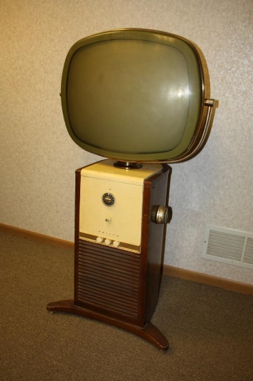 VINTAGE 1950S PHILCO PREDICTA TELEVISION SET TV, MODEL G 4654 PEDESTAL BARBER POLE MODEL MCM
