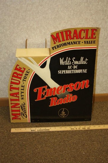 AWESOME VINTAGE EMERSON RADIO CARDSTOCK POINT OF SALE DISPLAY MINIATURE MIRACLE SIGN