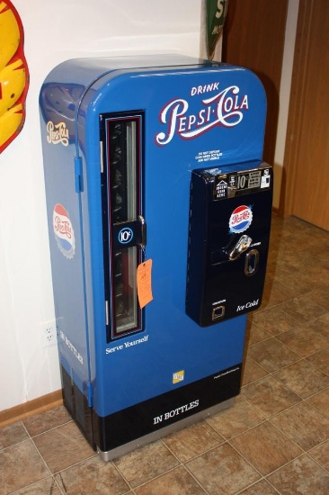 FULLY RESTORED RARE V-81 VMC EMBOSSED PEPSI COLA 81 ROUND TOP SODA MACHINE, 1950'S