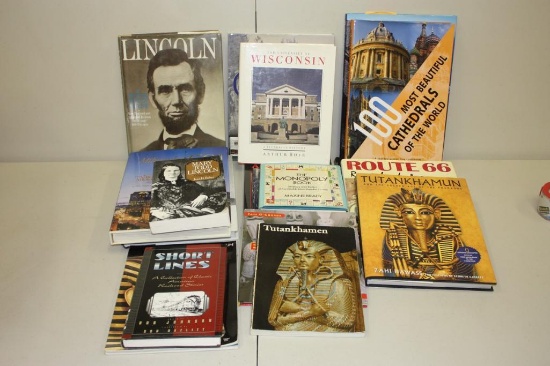BOX WITH VARIOUS HISTORY/WORLD BOOKS; LINCOLN, CIVIL WAR, TUTANKHAMUN, UW MADISON, ETC.