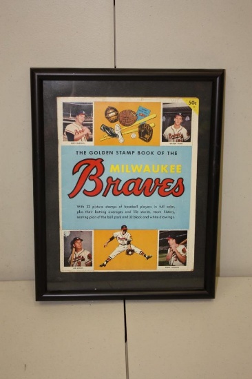 1955 MILWAUKEE BRAVES GOLDEN STAMP BOOK FRAMED MLB