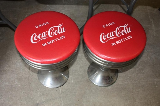 PAIR OF 1950'S COCA-COLA BAR STOOLS SODA FOUNTAIN, COKE SWIVEL