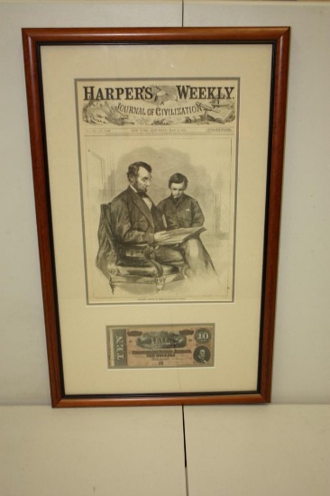 HARPERS WEEKLY JOURNAL OF CIVILIZATION FRAMED AND MATTED WITH "TEN DOLLARS", 26" X 16"