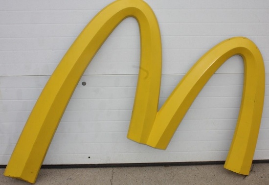 METAL MCDONALDS WALL SIGN APPROX 60" X 48", GOLDEN ARCHES FAST FOOD