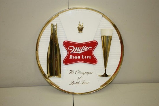 VINTAGE MILLER HIGH LIFE ADVERTISING SIGN, PLASTIC 1938 BEER BREWERY, LAKESIDE PLASTICS
