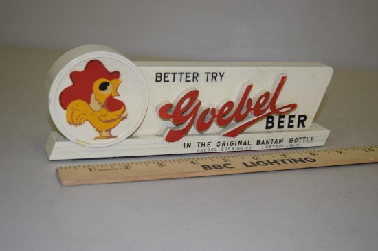 RARE VINTAGE KOLOPLAK KOLOGRAPH COMPANY, GOEBEL DETROIT MI, BEER SIGN, BANTAM BOTTLE