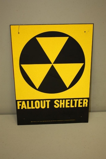 TIN FALL OUT SHELTER SIGN, BLACK AND YELLOW US CIVIL DEFENSE