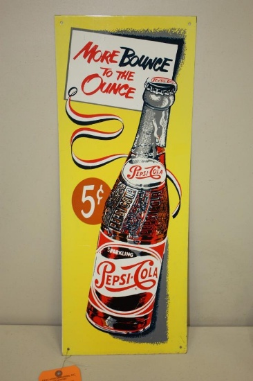 PEPSI-COLA " MORE BOUNCE TO THE OUNCE" METAL ADVERTISING SIGN, 26" X 10"