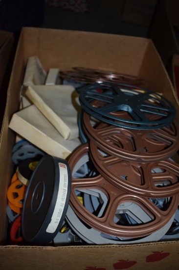 LARGE BOX OF VINTAGE 8MM AND 16MM FIRM REELS, SOME WITH CONTENT, OTHERS EMPTY