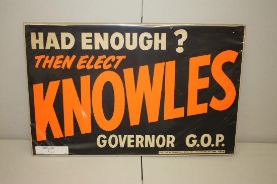 1964 CAMPAIGN SIGN, "KNOWLES"