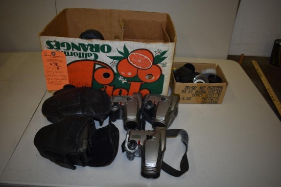 (5) PLUS EARLY DIGITAL CAMERAS-OLYMPUS LENSE CAPS, SMALL TRIPODS, ETC.