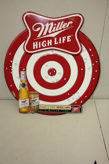 TIN HIGH LIFE TARGET SIGN, 25" X 24" BEER ADVERTISING