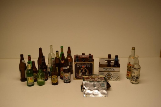 BOX WITH VINTAGE BEER BOTTLES