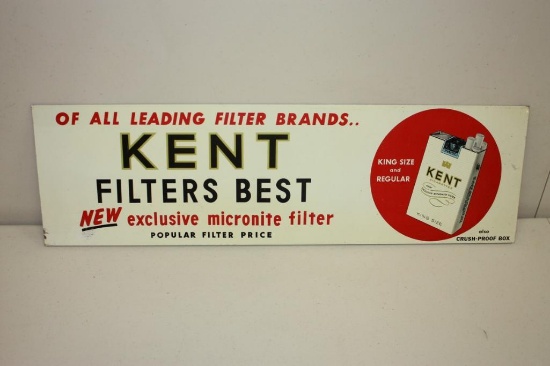 VINTAGE KENT TIN ADVERTISING SIGN, 25" X 7-1/2" CIGARETTE