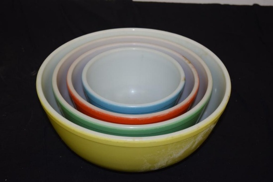 VINTAGE PYREX PRIMARY COLOR NESTING BOWLS, COMPLETE SET