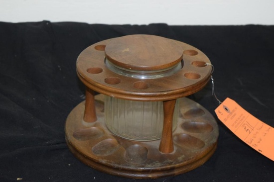VINTAGE ROUND TOBACCO 9 PIPE HOLDER WITH STORAGE