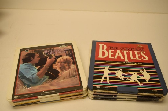 BOX WITH (22) SELECTAVISION VIDEO DISCS, CED, FOR USE IN A SELECTAVISION VIDEO DISC PLAYER,